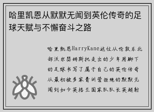 哈里凯恩从默默无闻到英伦传奇的足球天赋与不懈奋斗之路 哈里凯恩从默默无闻到英伦传奇的足球天赋与不懈奋斗之路